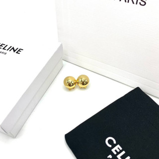 CELINE GOLD STUD EARRINGS เครื่องประดับ ตุ้มหู ต่างหู แบรนด์ซีลีน ทรงกลมสีทอง