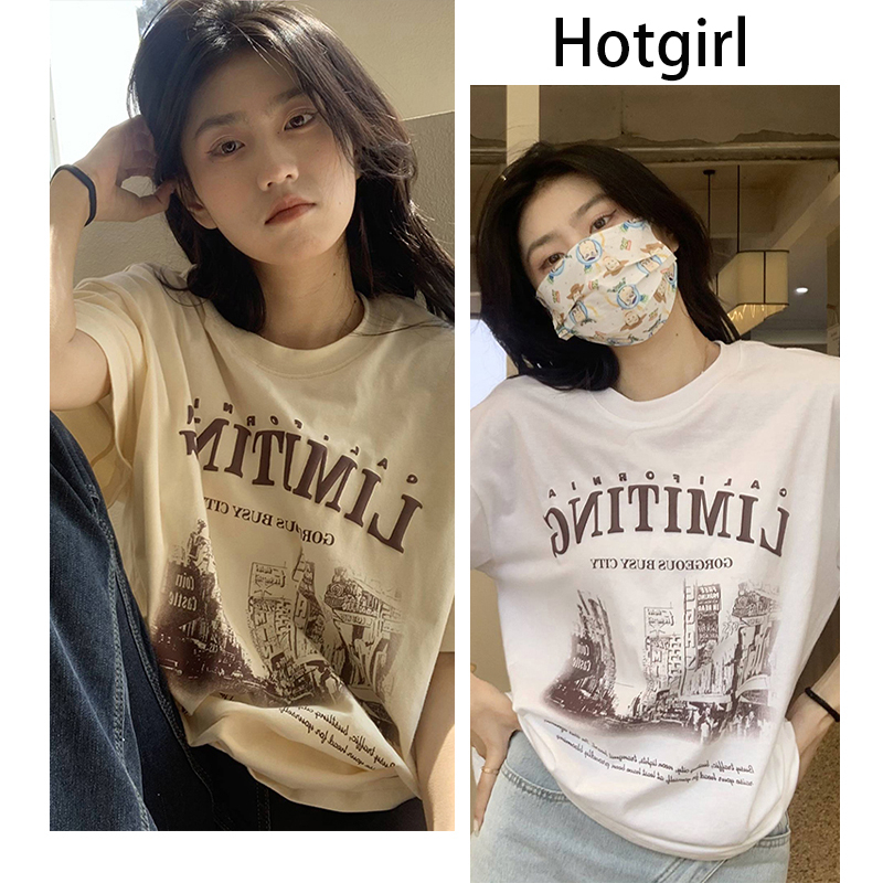 Hotgirl พร้อมส่งจากกทม เสื้อยืดแขนสั้นแฟชั่นสตรี Oversized T shirt สไตล์เกาหลี ย้อนยุค