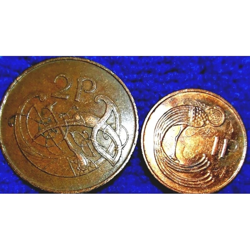 เหรียญ​ต่างประเทศ​ ไอ​แลนด์​ Ireland, ชุด​ 1 Penny,​2 Pence, ใช้แล้ว,  # 318