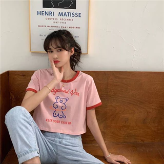 SHOP_MKL🌿เสื้อยืดแขนสั้นพิมพ์ลายหมีน่ารัก ทรงหลวมสไตล์เกาหลี🐨 #9350