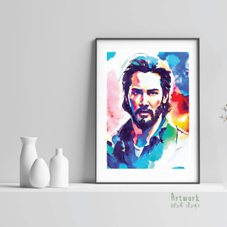 ภาพวาด ไอดอล ID W017 Keanu Reeves ภาพวาดสีน้ำ จากiPad โปรแกรม PROCREATE งานปริ้นท์เลเซอร์