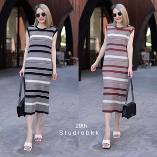 🌈🌿🌺🌼🌸🤎💖🇰🇷 Knit Stripe Sleeveless Maxi Dress