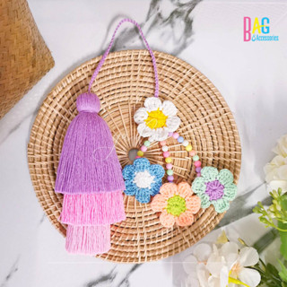 พู่​diy ​ 3 ชั้นห้อยดอกไม้สลับสี พู่สีม่วงอ่อนชมหวานชมอ่อนาพลาสเทล​ งานแฮนด์เมด