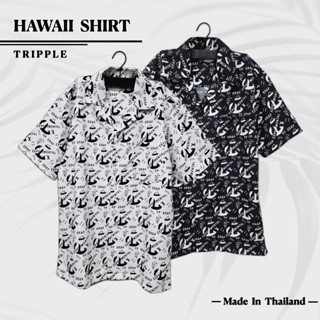 TRIPPLE เสื้อฮาวาย ผ้าไหมอิตาลีพิมพ์ลาย สีขาว สีดำ แขนสั้น สไตล์วินเทจ