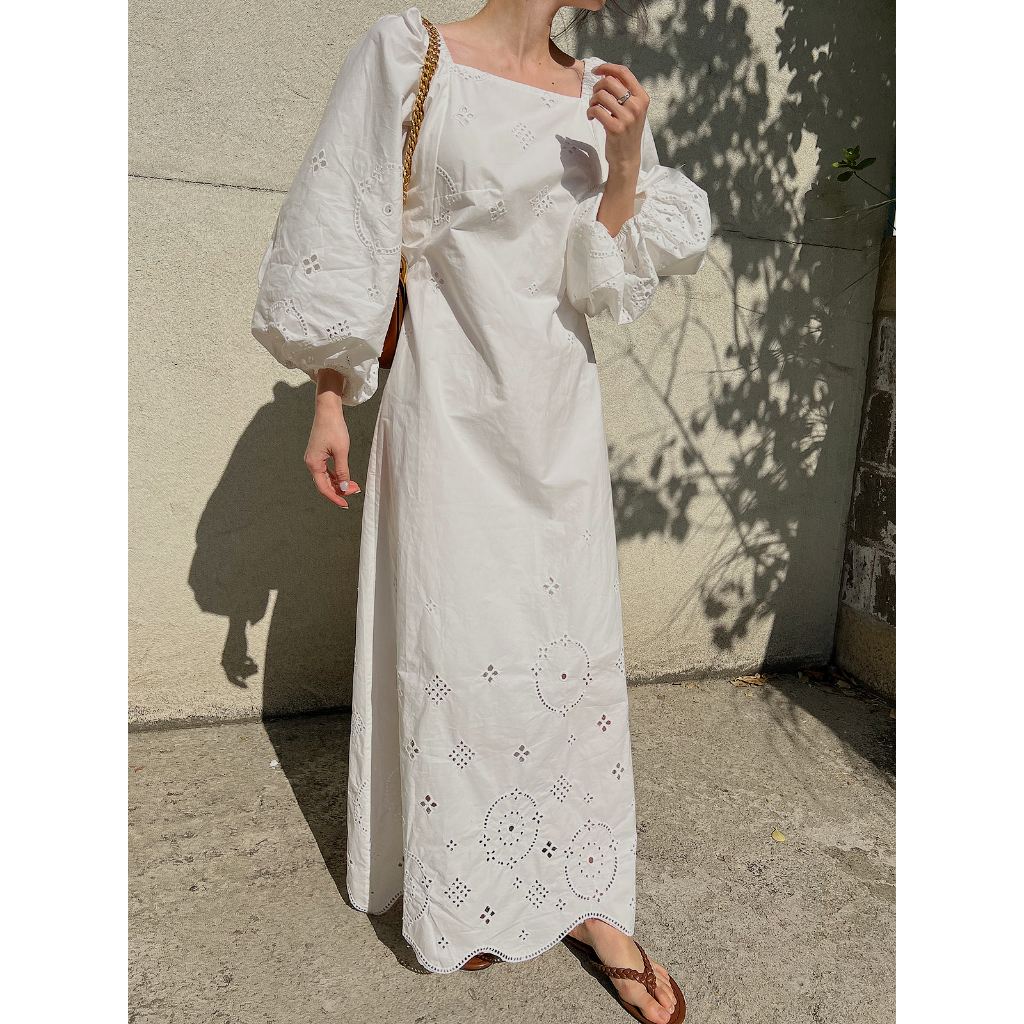 (ลด30% ลดสูงสุด 1000.- ) CHAWY White lace dress C3817 เดรสยาวลูกไม้ เดรสยาวมินิมอล