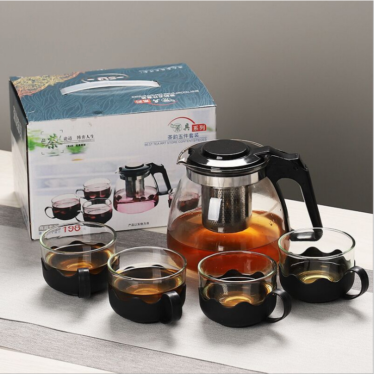 กาชงชา ชุดกาน้ำชา พร้อมแก้ว ชุดถ้วยน้ำชา Tea set ชุดกาน้ำชา+แก้ว4ชิ้น กล่องน้ำเงิน