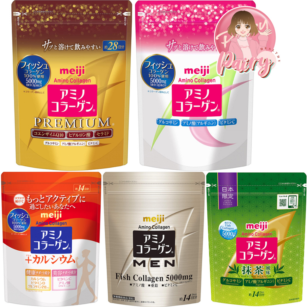 [Limited! เพิ่มปริมาณ] Meiji Amino Collagen 5,000 mg เมจิ อะมิโน คอลลาเจนเปปไทด์ ชนิดผง Meiji MEN/Collagen Plus Calcium