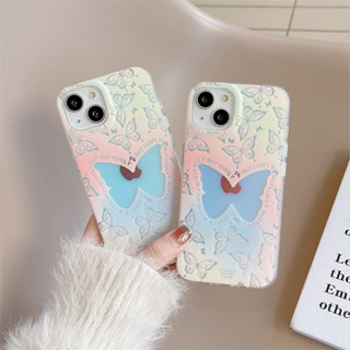 เคส สำหรับ ไอโฟน เคสซิลิโคน สินค้าพร้อมส่งจากไทย สำหรับ Iphone 14 13 12 11 Pro max ผีเสื้อชมพูฟ้าโฮโลแกรม TPU-S1271