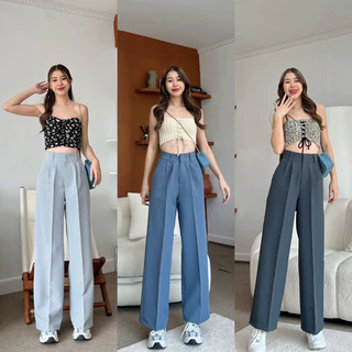 กางเกงขายาวผู้หญิง ทรงกระบอกใหญ่ เอวสูง ผ้าหนา อยู่ทรง ใส่ทำงาน เที่ยว รุ่น Basic Pants BEMYCHIC