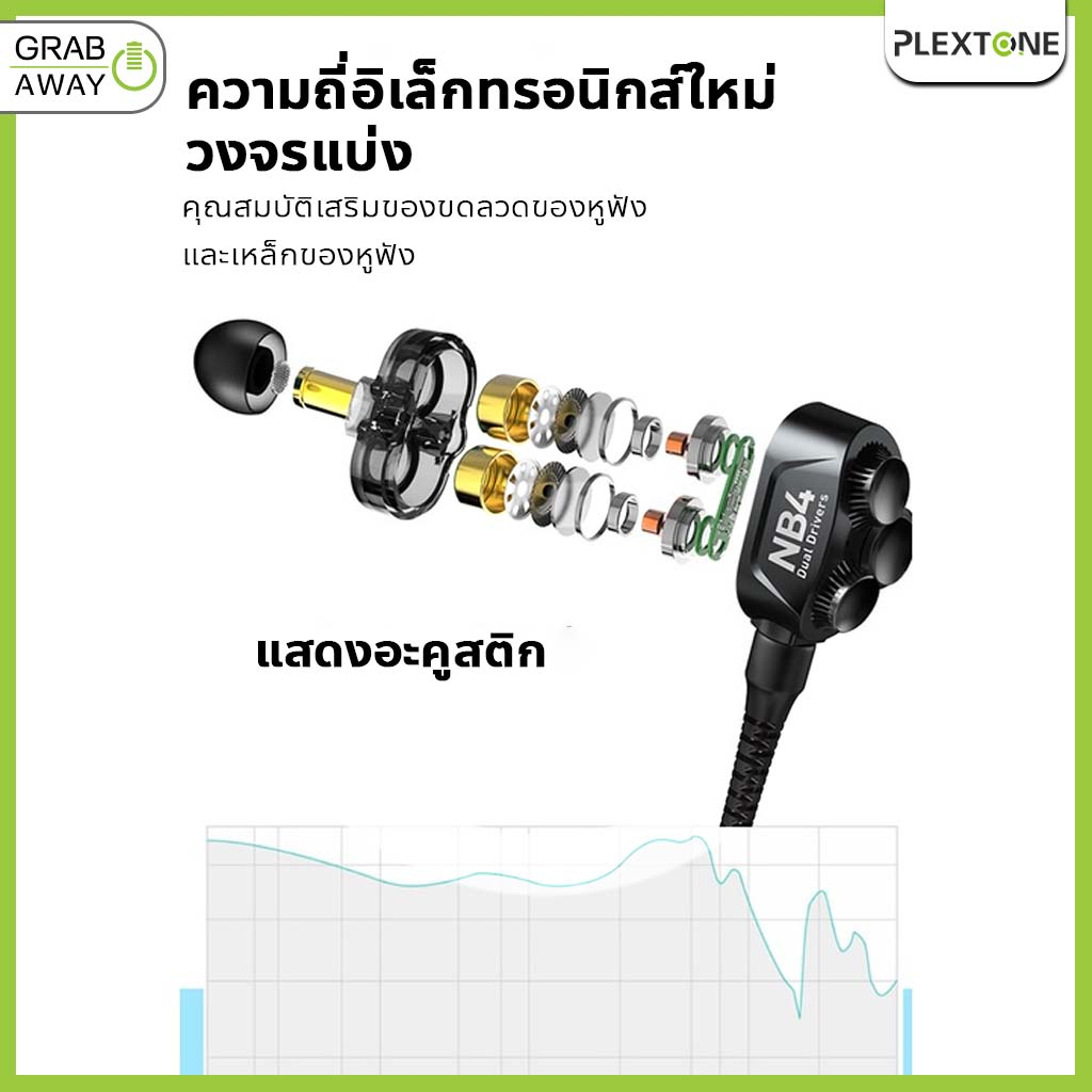 Plextone FRO NB4 หูฟังเกมมิ่ง Dual Micro Dynamics Drivers ไมค์ชัด เสียงเบสแน่น HiFi แยกเสียงรบกวน หูฟังอินเอียร์ หูฟัง - รูปที่ 5