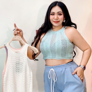 100KG Plus size เสื้อกล้ามสาวอวบ ถักไหมพรม ยืดได้เยอะ อก28"-44" รุ่นถักมินิ (J25)