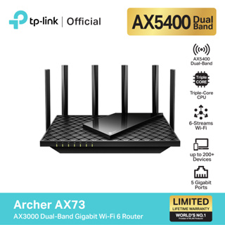 ราคาTP-Link Archer AX73 เราเตอร์ AX5400 Dual-Band Gigabit Wi-Fi 6 CPU Triple-Core 1.5 GHz 6 เสาสัญญาณ