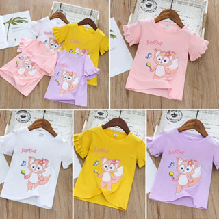 พร้อมส่ง** เสื้อยืดเด็กสีสวยๆ ลายการ์ตูนน่ารัก แขนระบาย