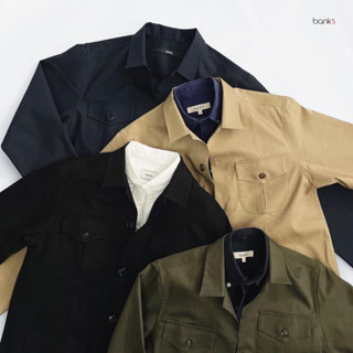 bank’s New Safari Jacket features 4 patch pocket Now available in 4 Colors