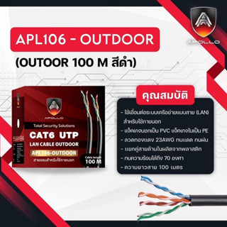 สายแลนLAN CAT6 OUTOOR 100 เมตร สีดำ APL106 - OUTDOOR ยี่ห้อAPOLLO