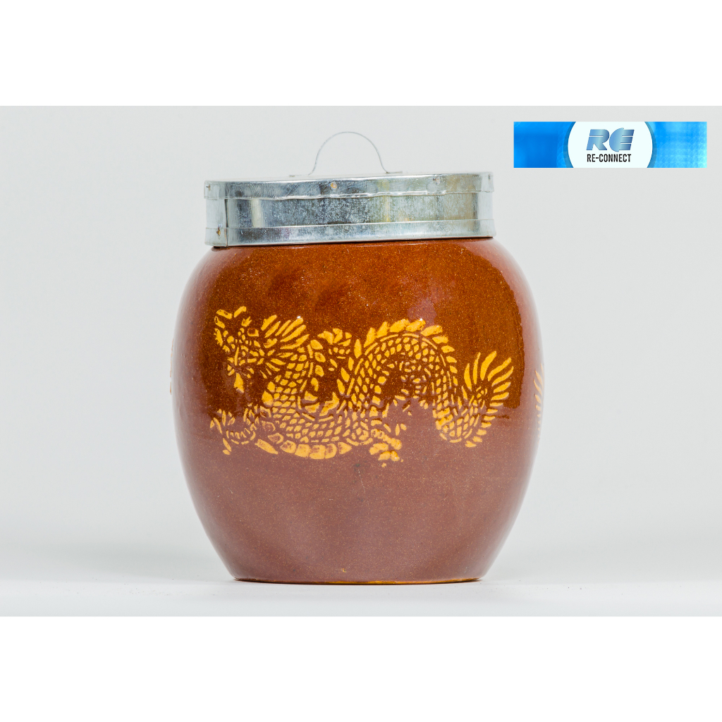 โอ่งมังกรจิ๋ว ดินเผา ราชบุรี มีฝาปิด ของที่ระลึก ใส่ของ โชว์ สูง9cm Small Dragon Clay Jar OTOP Thailand Craft Souvenir