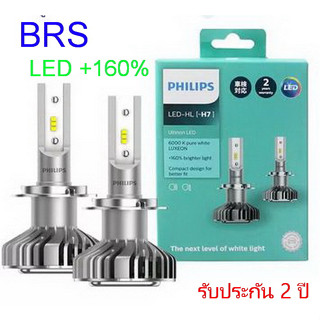 Philips หลอดไฟหน้ารถยนต์ Ultinon LED+160% 6000K H7 แท้ 100% รับประกัน 2 ปี