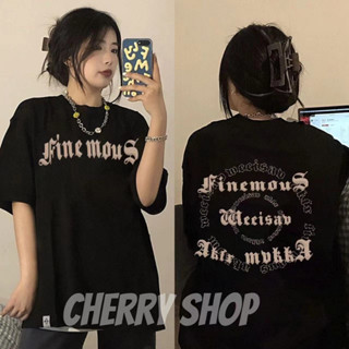 cherryshop พร้อมส่ง🔥เสื้อยืด🍀เสื้อยืดสตรีแขนสั้นผ้าฝ้ายแท้ ทรงหลวม เย็นสบาย เนื้อผ้านุ่มสบาย