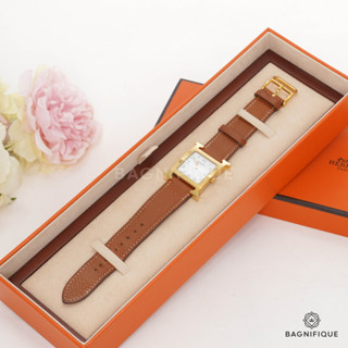 HERMES H WATCH 30 MM BROWN LEATHER GHW