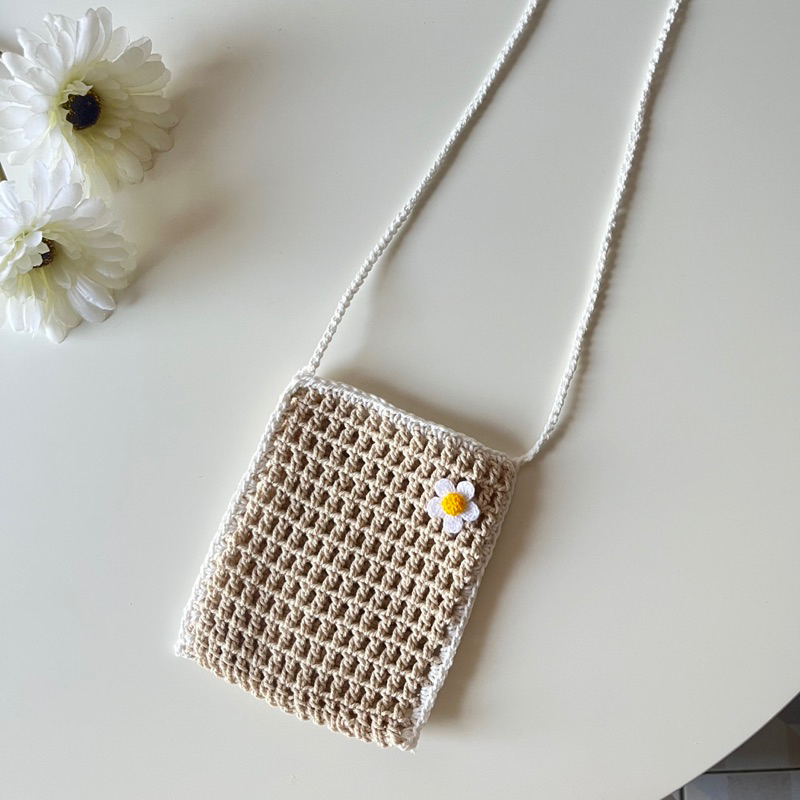 🧨New in stock ✨ set กระเป๋าคู่พวงกุญแจถักดอกdaisy 🌼น่ารักๆแต่งขอบสี twotone - รูปที่ 6