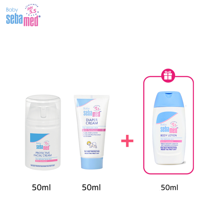 เซ็ต 3 ชิ้น: Sebamed Baby Protective Facial Cream 50ml & Diaper Cream 50ml รับฟรี! Baby Body Lotion 50ml