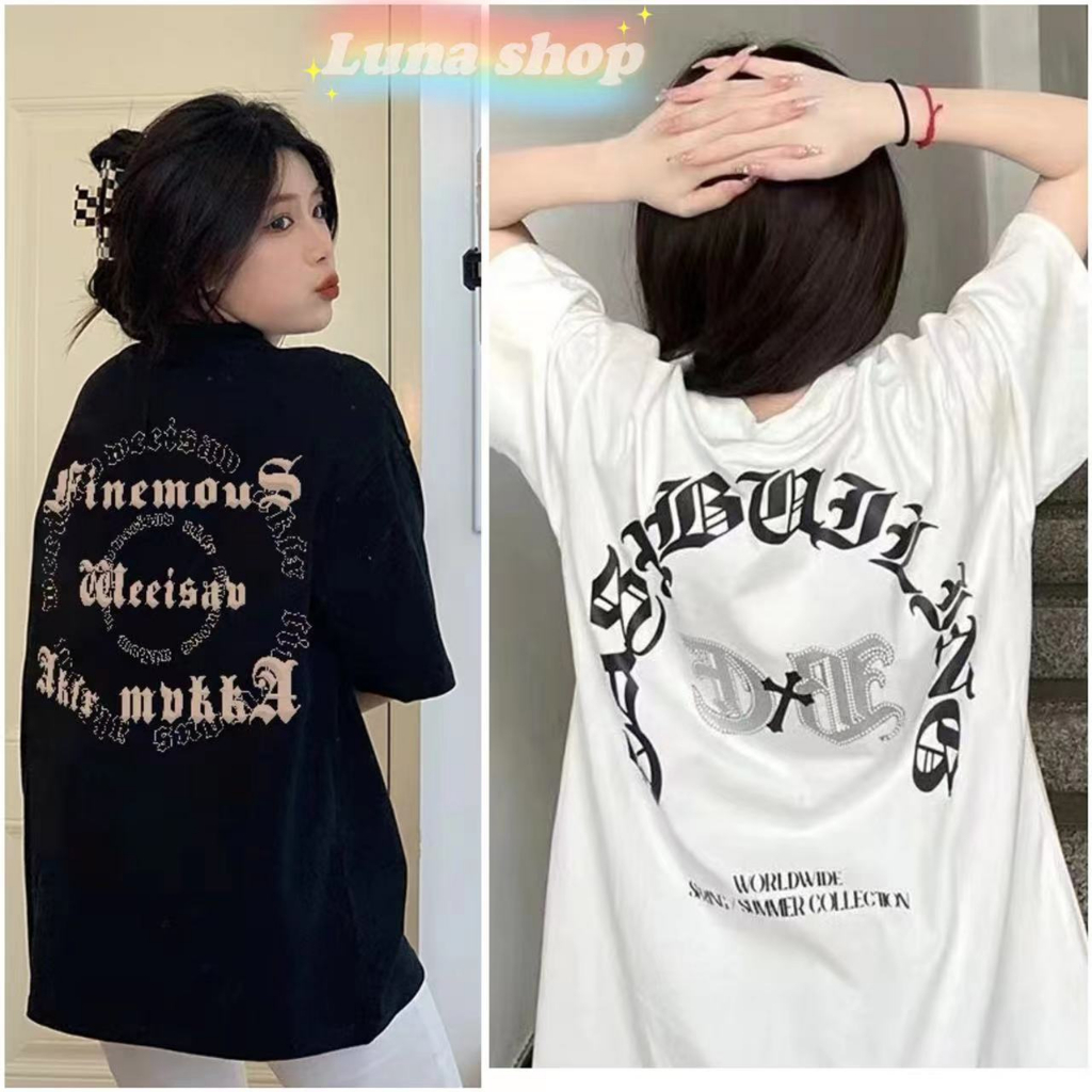 Luna shop เดรส เสื้อยืดแขนสั้นผู้หญิง พิมพ์ตัวอักษรสีเขียว หลวม สไตล์เกาหลี Oversize พลัสไซส์ ท็อป พร้อมส่งจากกทม มาถึงใน 3-5 วัน