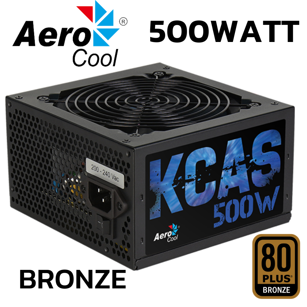 POWER SUPPLY (อุปกรณ์จ่ายไฟ) PSU (80+ Bronze) 500w. AEROCOOL KCAS