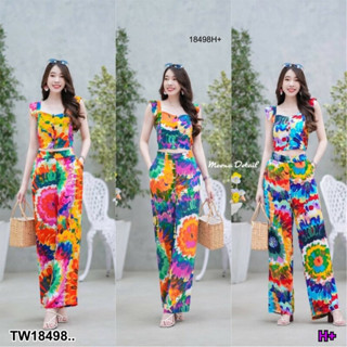 TT18498 set 2 ชิ้น เสื้อสายเดี่ยวมัดย้อมแขนระบาย + กางเกงขายาวมัดย้อม .Set 2 pieces. Tie-dyed tank top with fringe sleev