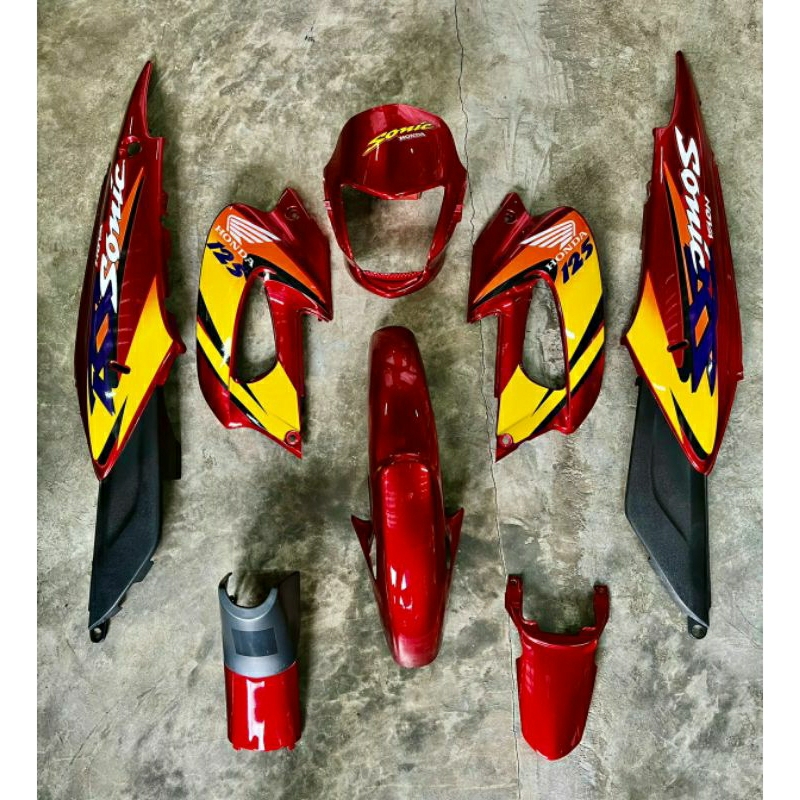 ชุดเฟรม 8 ชิ้น Sonic เก่า ปี 2000 - 2003 ชุดสีแดงแก้ว โซนิค 125 สวย เงา ประกอบสนิท ชุดสี จัดส่งวันต่อวัน