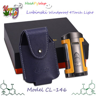 LUBINSKI Lighter with Leather Case, Windproof Quadruple 4 Torch Jet Lighter ไฟแช็ค ไฟแชก ไฟฟู่ Model YJA-10006