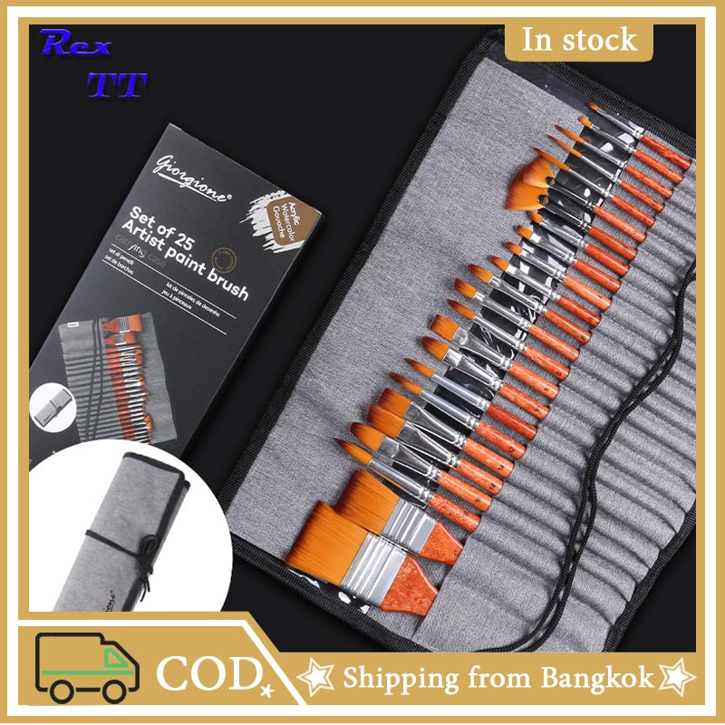 18/25pcs NylonHair WoodenHandle Watercolor Paint Brush Pen Scrubbing Scraper Acrylic Painting Art Paint Brushes Supplies