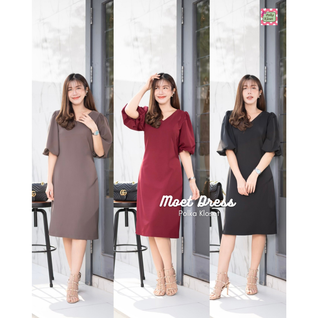 Moet Dress เลิศหรูลุคมาดาม เดรส ทรงA-line แต่งเอวโค้งเข้านิดๆ ความลักชูรี่อยู่ที่แขนทรงบอลลูนเบาๆ