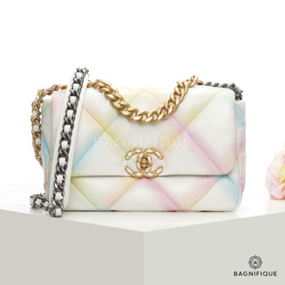 CHANEL FLAP 19 26 WHITE RAINBOW LAMB SGHW