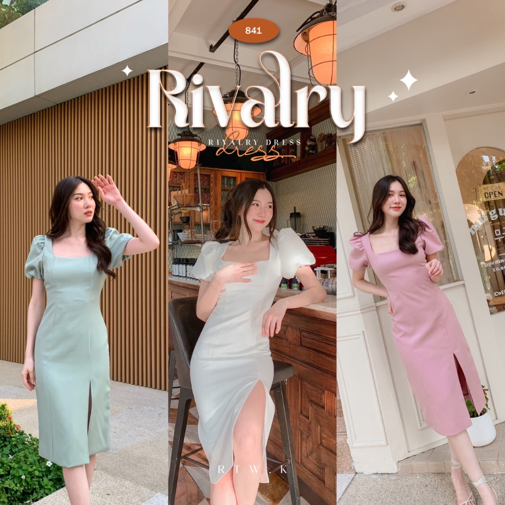 🫒 'Rivalry Dress ' -  เดรสผ่าหน้าแขนบอลลูน เดรสคอเหลี่ยม ชุดออกงาน ชุดไปงานเเต่ง เดรสทำงาน RTW