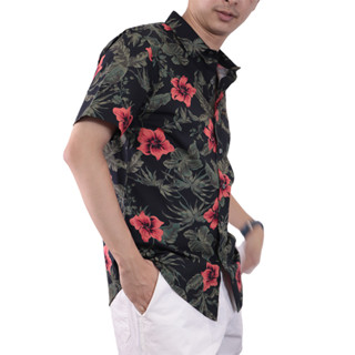 BOVY SHIRT RED-GREEN  TROPICAL PRINT-เสื้อเชิ้ตพิมพ์ลายกราฟฟิค BAS11256