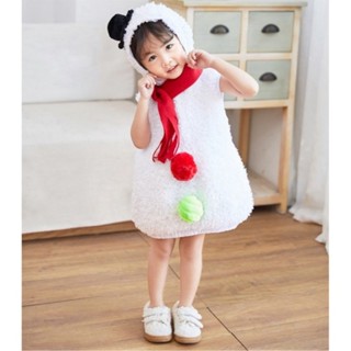 ชุดตุ๊กตาหิมะสำหรับเด็ก⛄️Sz.120 ทรงบอลลูนน่ารักพร้อมผ้าพันคอสีแดง Christmas Boys and Girls costume snowman dress