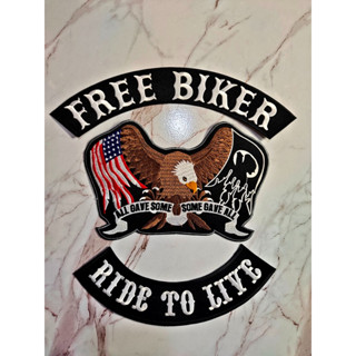 ตัวรีดติดเสื้อขนาดใหญ่ Set Free Biker (1set/3pcs) ตกแต่งเสื้อผ้า แจ๊คเก็ตยีนส์ Hipster Embroidered Iron On Sew on