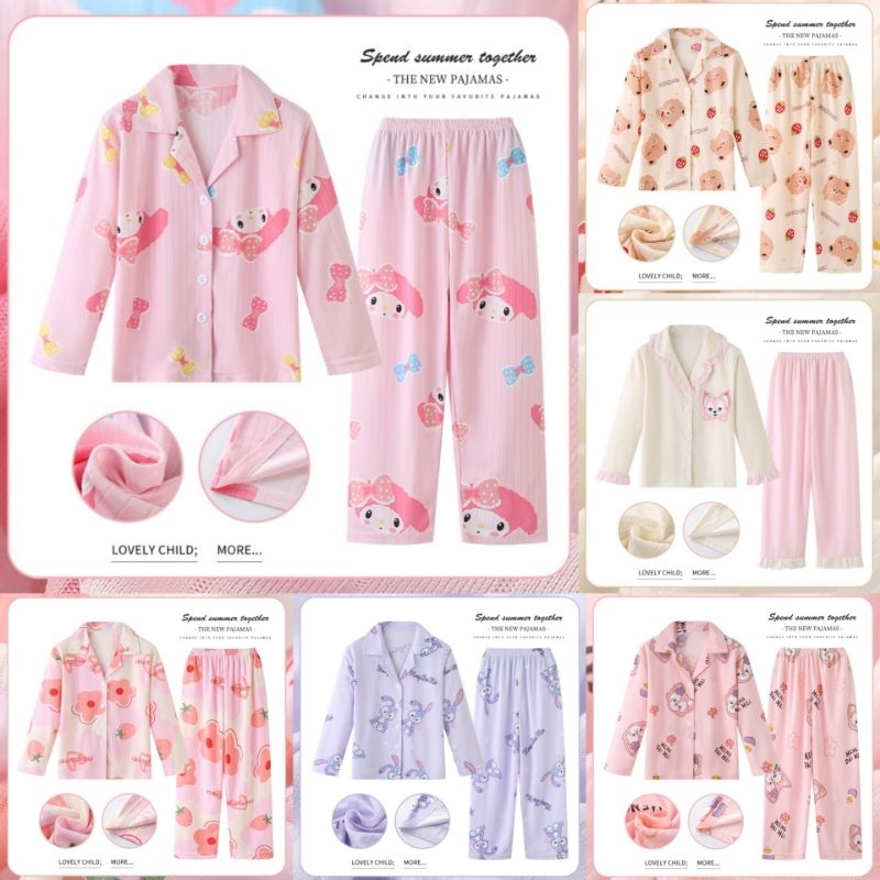 (พร้อมส่ง) ชุดนอนเด็ก ผ้าลายริ้ว ระบายอากาศดี สำหรับเด็กขี้ร้อน ชุดนอนเด็กผู้หญิง ชุดนอนแขนยาว ชุดนอนเด็กเล็ก