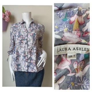 LAURA ASHLEY เสื้อเชิ้ตลายดอก ผ้าฝ้าย ไม่ยืด  Size 7 XS รอบอก  34 นิ้วค่ะ