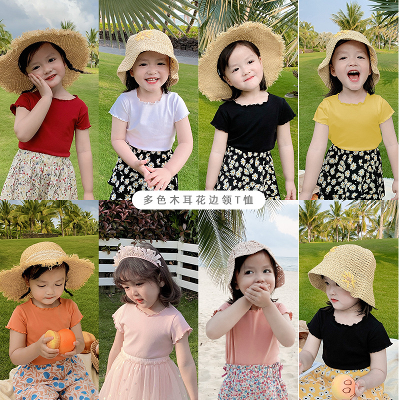 พร้อมส่ง เสื้อยืดเด็กผู้หญิงสีพาสเทล ขอบหยัก เนื้อผ้าร่อง นุ่ม ลื่น เย็น ใส่สบาย Size 80-140ใจ
