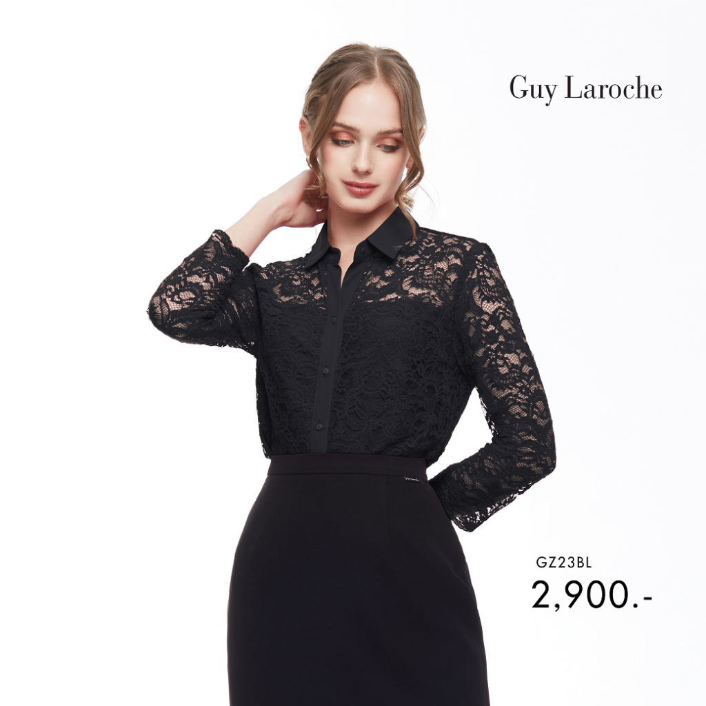 Guy Laroche เสื้อเชิ้ตผู้หญิง Luxury Lace black แขนสามส่่วน สีดำ (GZ23BL)