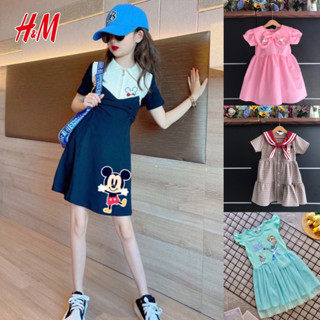 มีเก็บปลายทาง‼️งานป้ายH&amp;M : ชุดเดรสเด็กผู้หญิง ลายเจ้าหญิง เอลซ่า แอเรียล คิตตี้