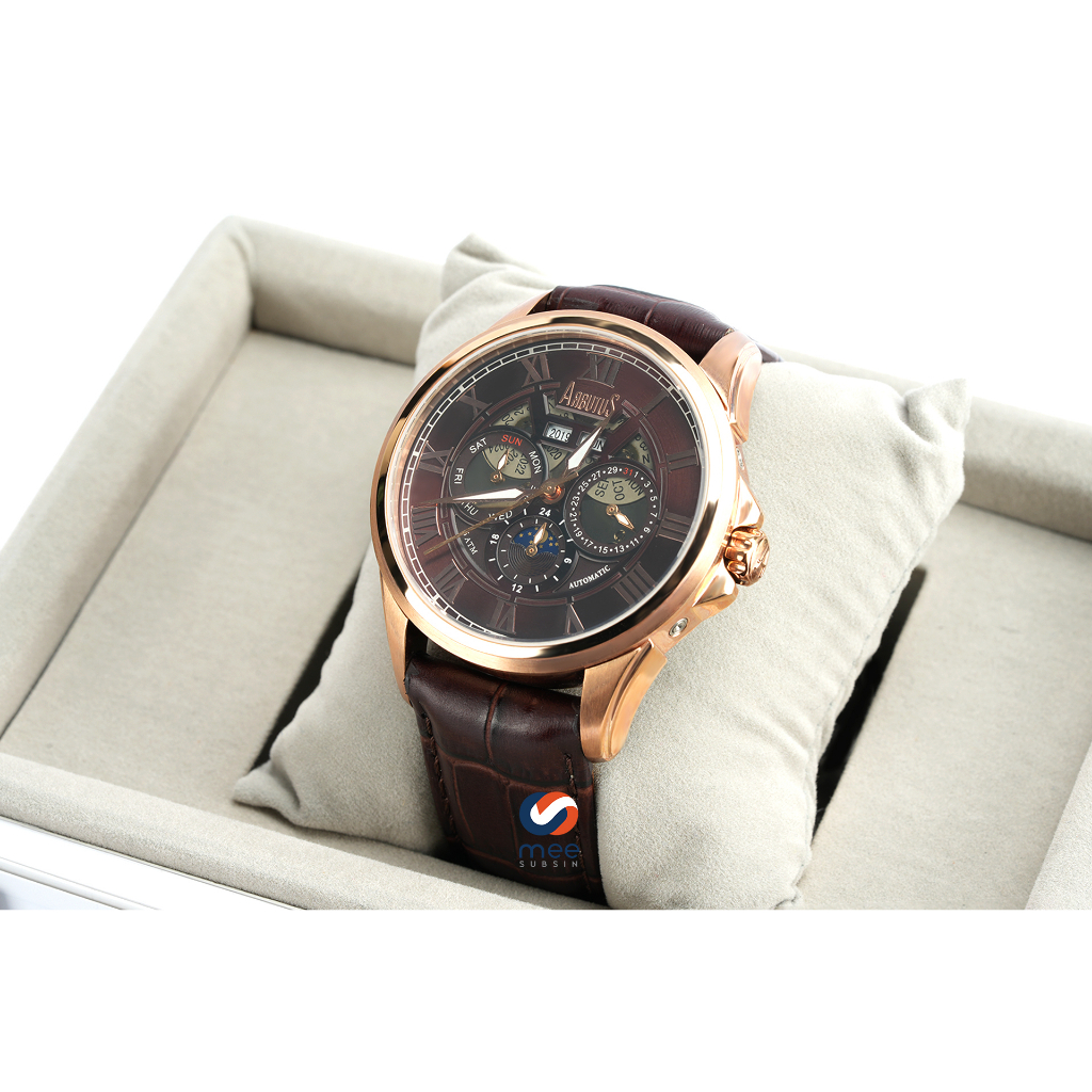 Arbutus Rose Gold Stainless Steel Brown Leather Strap Watch [AR803RFF]