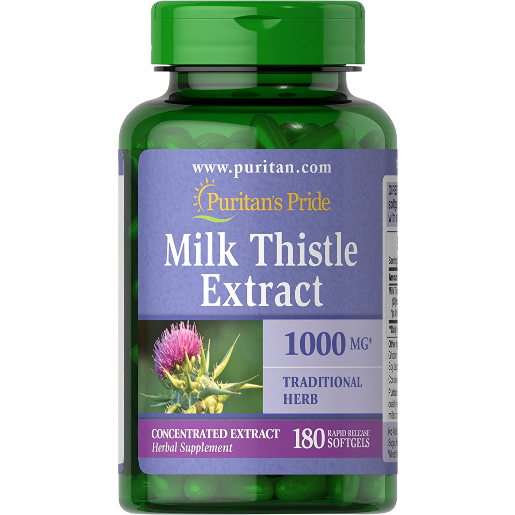 puritan Milk Thistle 1000 mg 4:1 Extract (Silymarin) 180 Softgels