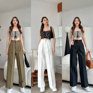 กางเกงขายาวผู้หญิง ทรงกระบอกใหญ่ เอวสูง ผ้าหนา อยู่ทรง ใส่ทำงาน เที่ยว รุ่น Basic Pants BEMYCHIC