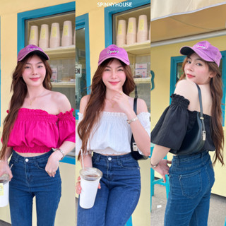 🌈SpinnyHouse🌈 สม็อคปาดไหล่ เสื้อไปเที่ยวทะเล ต้อนรับซัมเมอร์ ใส่เที่ยว ออกงานได้หมดค่า เปิดไหล่แบ๊วๆ รุ่น เส้นคู่แขนสั้น