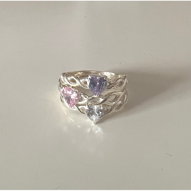 Winterwinter Jewelry Silver925 : เครื่องประดับเงินแท้ แหวนเกลียว ประดับเพชรcz ขนาดหัวใจ5 mm