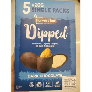 Harvest Box Almond Lightly Dipped In Dark Chocolate อัลมอนด์อบเคลือบดาร์กชอคโกแลต 100 กรัม ราคาพิเศษ