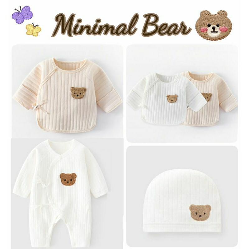 AM🤎เสื้อเด็กเเรกเกิดถึงสามเดือน เสื้อเด็กอ่อนเเบบผูก หมวก ลายน้องหมี