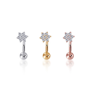 PiercingRoomByJay Flower CZ Diamond Sterling Silver Belly Ring จิวสะดือ ดอกไม้ล้อมเพชร เงินแท้